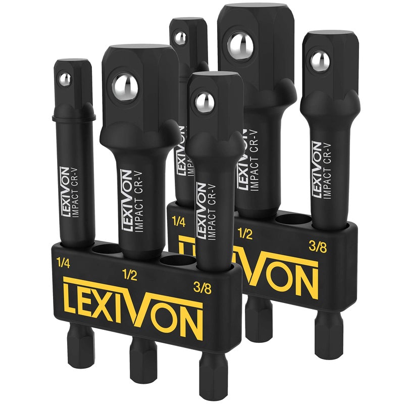 LEXIVON [2-Pack] Impact Grade Socket Adapter Set, 3" Extension Bit With Holder | 3-Piece 1/4", 3/8", and 1/2" Drive, Adapt Your Power Drill To High Torque Impact Wrench (LX-101X2) - Image 1